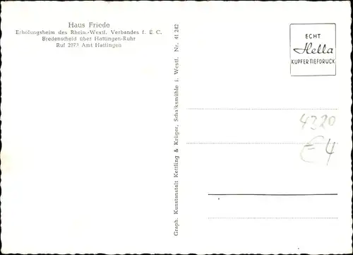 Ak Bredenscheid Stüter Hattingen an der Ruhr, Erholungsheim Haus Friede
