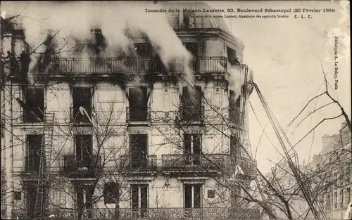 Ak Paris, Incendie de la Maison Laurette 1904, Boulevard Sebastopol