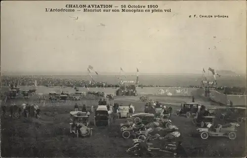 Ak Chalon sur Saône Saône et Loire, L'Aerodrome, Aviation, 16 Octobre 1910, Hanriot sur son Monoplan