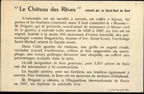 Ak Brest Finistère, Le Chateau des Reves, execute par un Sourd Muet de Brest