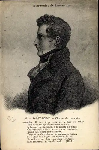 Ak Saint Point, Französischer Schriftsteller Politiker Alphonse Marie Louis Prat de Lamartine