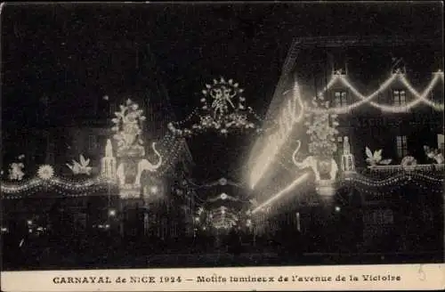 Ak Nice Nizza Alpes Maritimes, Carnaval 1924, Motifs lumineux de l'Avenue de la Victoire