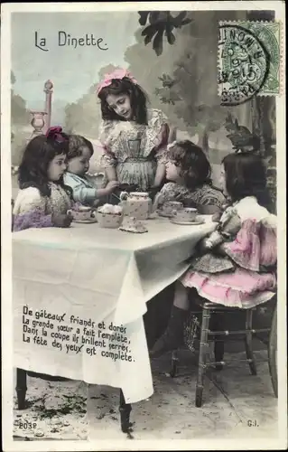 Ak La Dinette, Kinder an der Kaffeetafel