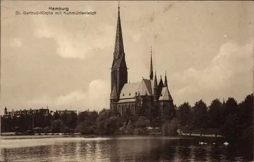 Ak Hamburg Mitte Altstadt, St Gertrudkirche, Kuhmühlenteich