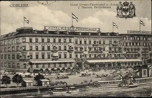 Ak Koblenz am Rhein, Hotel Riesen Fürstenhof und Anker, Salondampfer