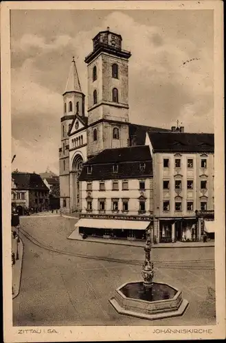 Ak Zittau in Sachsen, Johanniskirche, Brunnen