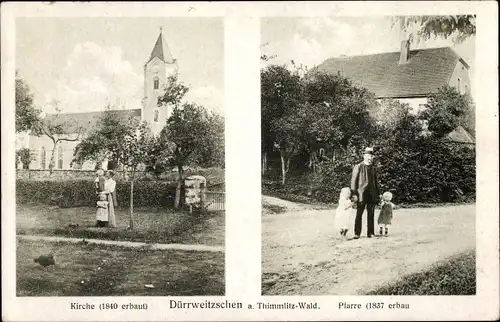 Ak Dürrweitzschen in Sachsen, Kirche, Pfarrhaus