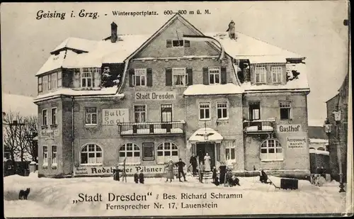 Ak Geising Altenberg im Erzgebirge, Gasthof "Stadt Dresden" Besitzer Richard Schramm