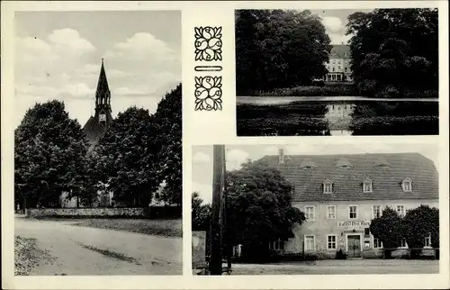 Ak Calbitz Wermsdorf Nordsachsen, Gasthof Drei Lilien, Kirche