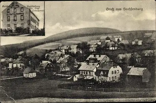 Ak Sachsenburg Irbersdorf Frankenberg an der Zschopau, Blick auf den Ort, Gasthof Sachsenburg