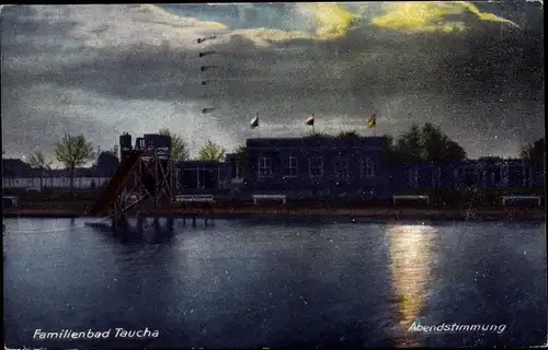 Ak Taucha in Nordsachsen, Familienbad, Abendstimmung