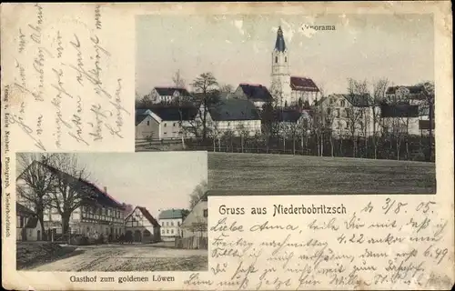 Ak Niederbobritzsch Bobritzsch Hilbersdorf im Erzgebirge, Kirche, Gasthof zum goldenen Löwen