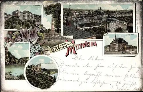 Litho Mittweida in Sachsen, Gesamtansicht, Technikmuseum, Postamt, Zschopauburg