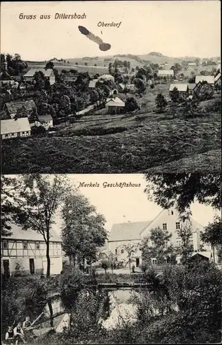 Ak Dittersbach Frauenstein im Erzgebirge, Oberdorf, Merkels Geschäftshaus