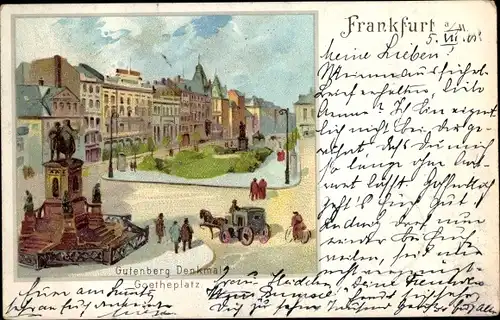 Litho Frankfurt am Main, Gutenberg Denkmal, Goetheplatz
