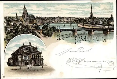 Litho Frankfurt am Main, Stadtansicht, Opernhaus