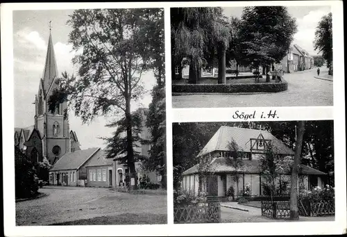 Ak Sögel im Emsland, Kirche, Straßenpartie, Gebäude