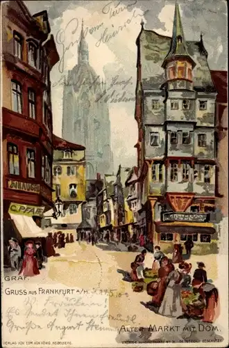 Künstler Litho Graf, Frankfurt am Main, Alter Markt mit Dom