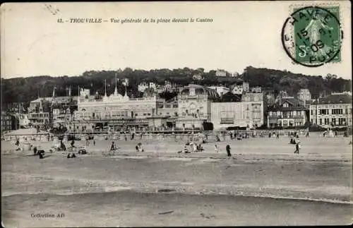 Ak Trouville Calvados, Vue générale de la plage devant le Casino