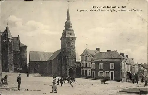 Ak Bouloire Sarthe, Circuit de la Sarthe 1906, Vieux Chateau et Eglise