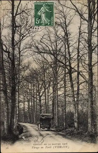 Ak Vibraye Sarthe, Circuit de la Sarthe 1906, Virage en Foret