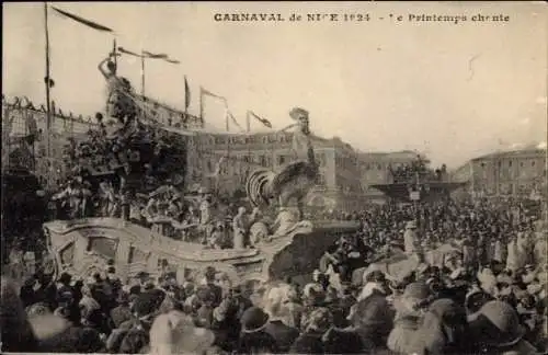 Ak Nice Nizza Alpes Maritimes, Carnaval 1924, Le Printemps chante