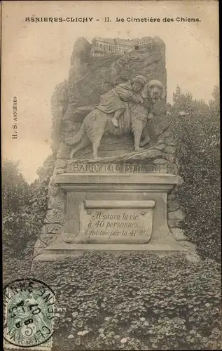 Ak Asnieres Clichy Hauts de Seine, Le Cimetiere des Chiens, Hundefrieshof, Barry