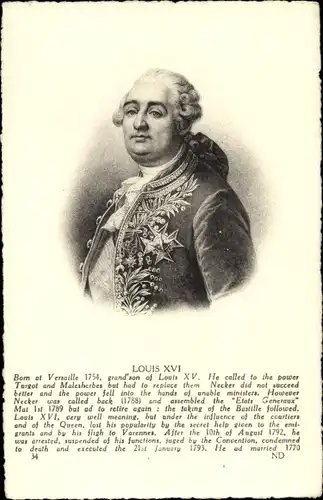 Künstler Ak Louis XVI, König von Frankreich und Navarra
