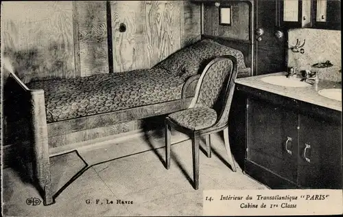 Ak Interieur du Transatlantique Paris, Cabine de 1. Classe, French Line