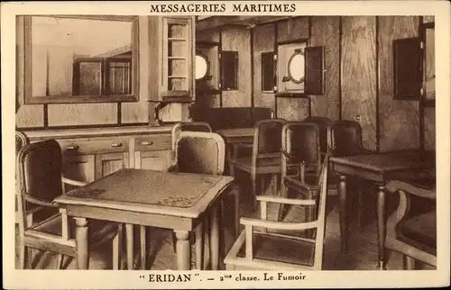 Ak Paquebot Eridan, Messageries Maritimes, 2me Classe, Le Fumoir
