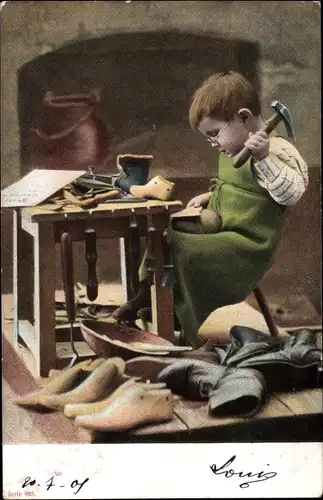 Ak Kleiner Junge als Schuster