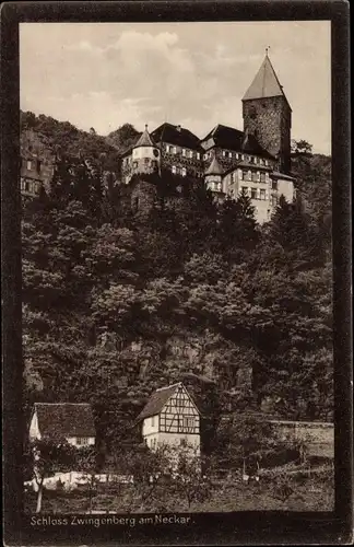 Ak Zwingenberg Neckar Odenwald Kreis, Neckarpartie mit Schlossblick