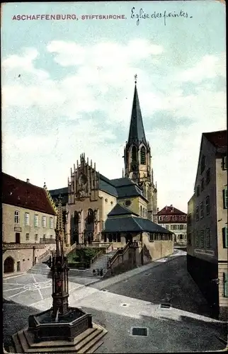 Ak Aschaffenburg in Unterfranken, Stiftskirche, Brunnen