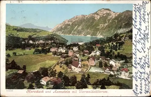 Ak Kt Schwyz Schweiz, Morschach und Axenstein mit Vierwaldstättersee