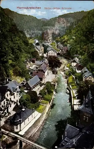 Ak Hřensko Herrnskretschen Elbe Region Aussig, Panorama