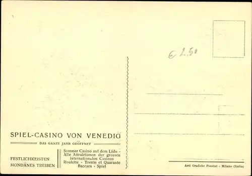 Ak Venezia Venedig Veneto, Canal Grande, Gondel, Casino Reklame