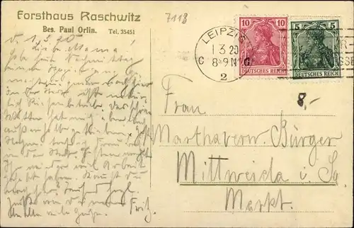 Ak Raschwitz Markkleeberg in Sachsen, Forsthaus Raschwitz, Innenansicht