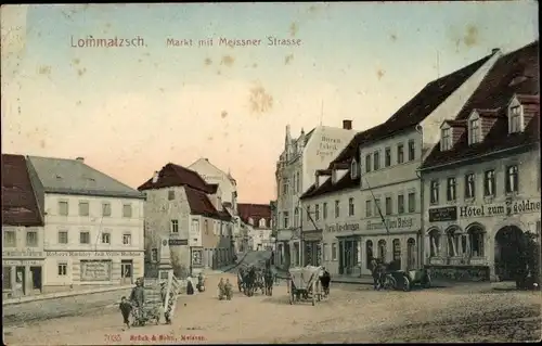 Ak Lommatzsch in Sachsen, Markt mit Meissner Straße, Hotel