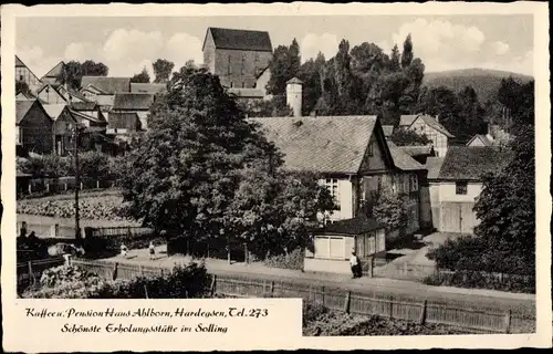 Ak Hardegsen in Niedersachsen, Kaffee und Pension Haus Ahlborn, Blick auf den Ort