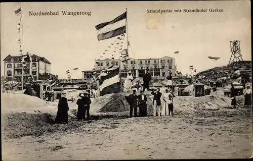 Ak Nordseebad Wangerooge in Ostfriesland, Strandpartie mit Strandhotel Gerken