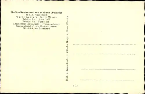 Ak Langern Werne in Westfalen, Kaffee Restaurant zur schönen Aussicht