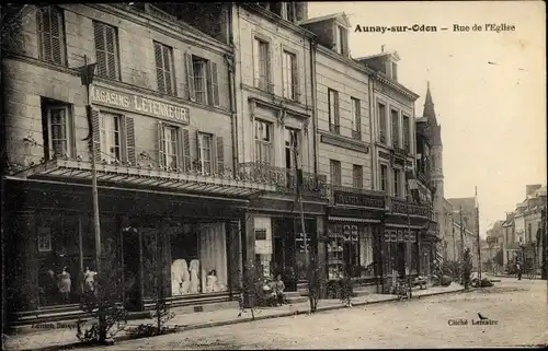 Ak Aunay sur Odon Calvados, Rue de l'Eglise, Magasins Letenneur