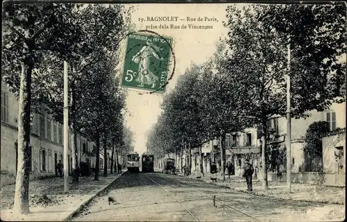 Ak Bagnolet Seine Saint Denis, Rue de Paris, prise de la Rue de Vincennes