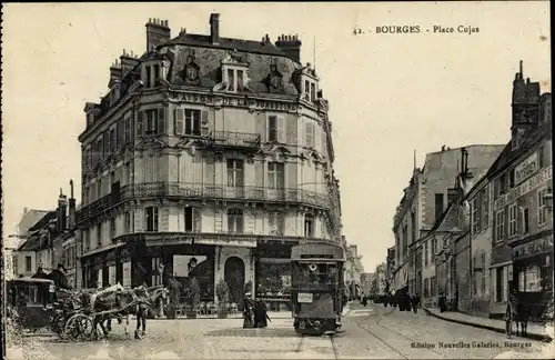 Ak Bourges Cher, Place Cujas, Maison de le Forestines, tramway