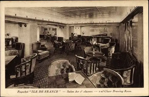 Ak Pacquebot Ile de France, Salon des 2. classes, French Line