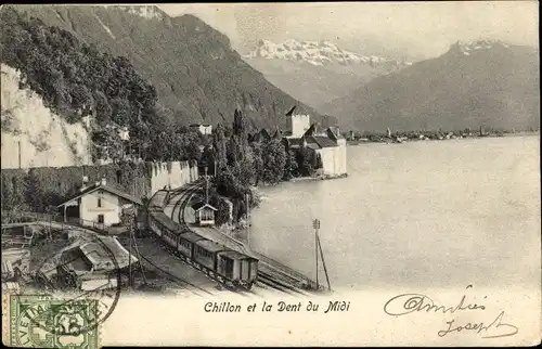 Ak Chillon Lac Léman Kt Waadt Schweiz, La Dent du Midi