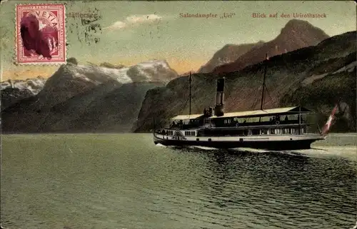 Ak Vierwaldstättersee, Salondampfer Uri, Blick auf den Urirotstock