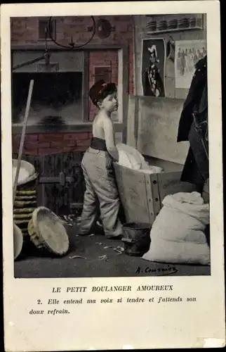 Ak Le Petit Boulanger Amoureux, Kleiner Junge als Bäcker