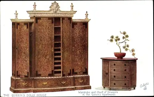 Ak The Queen's Dolls' House, wardrobe and chest of drawers in the queen's apartments