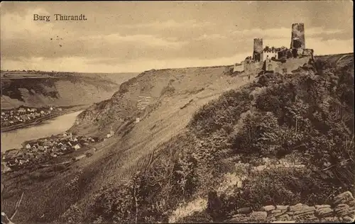 Ak Alken Untermosel, Blick zum Ort mit Burg Thurandt